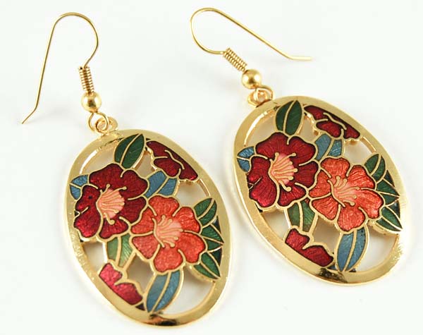 Earring Cloisonne Floral Oval