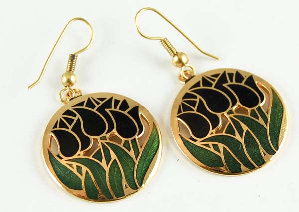 Earring Cloisonne Tulips Round