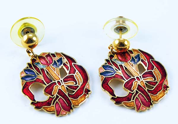 Earring Cloisonne Floral Dangly