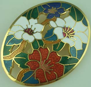 CLOISONNE BROOCH OVAL FLORAL