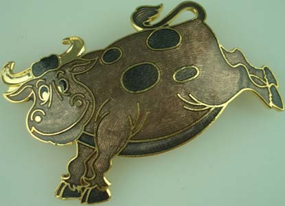 CLOISONNE BROOCH COW